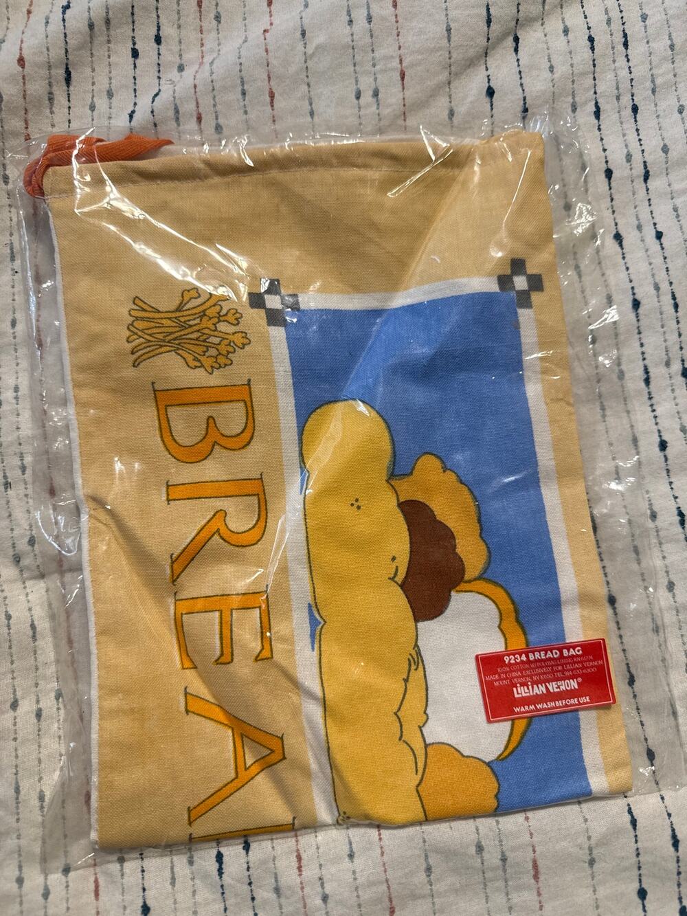 VTG Reusable Drawstring Bread Bag Vintage 1980s Lillian Vernon NEW 100% Cotton
